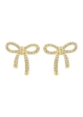 Gold Plated Crystal Bow Stud Earrings