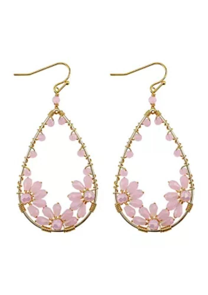 Crystal Flower Bead Drop Earrings