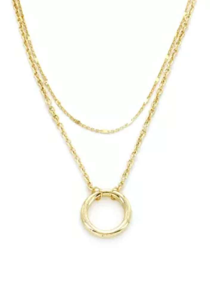 Gold Plated Circle Two Row Pendant Necklace