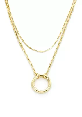 Gold Plated Circle Two Row Pendant Necklace