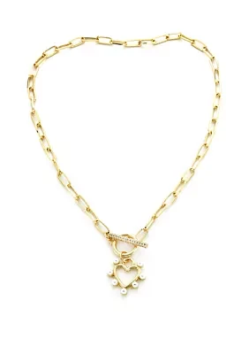 Gold Plated Pearl Heart Toggle Necklace