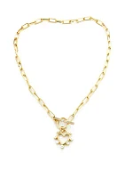 Gold Plated Pearl Heart Toggle Necklace