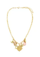 Gold Plated Pink Cross Heart Butterfly Charms Necklace