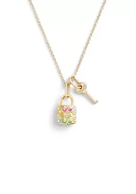 Signature Rainbow Quilted Lock and Key Pendant Necklace