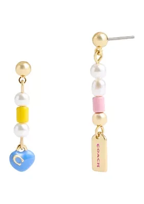 Signature Charm Mismatched Linear Earrings