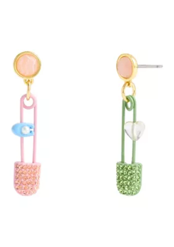 Signature Safety Pin Mismatched Drop Earrings