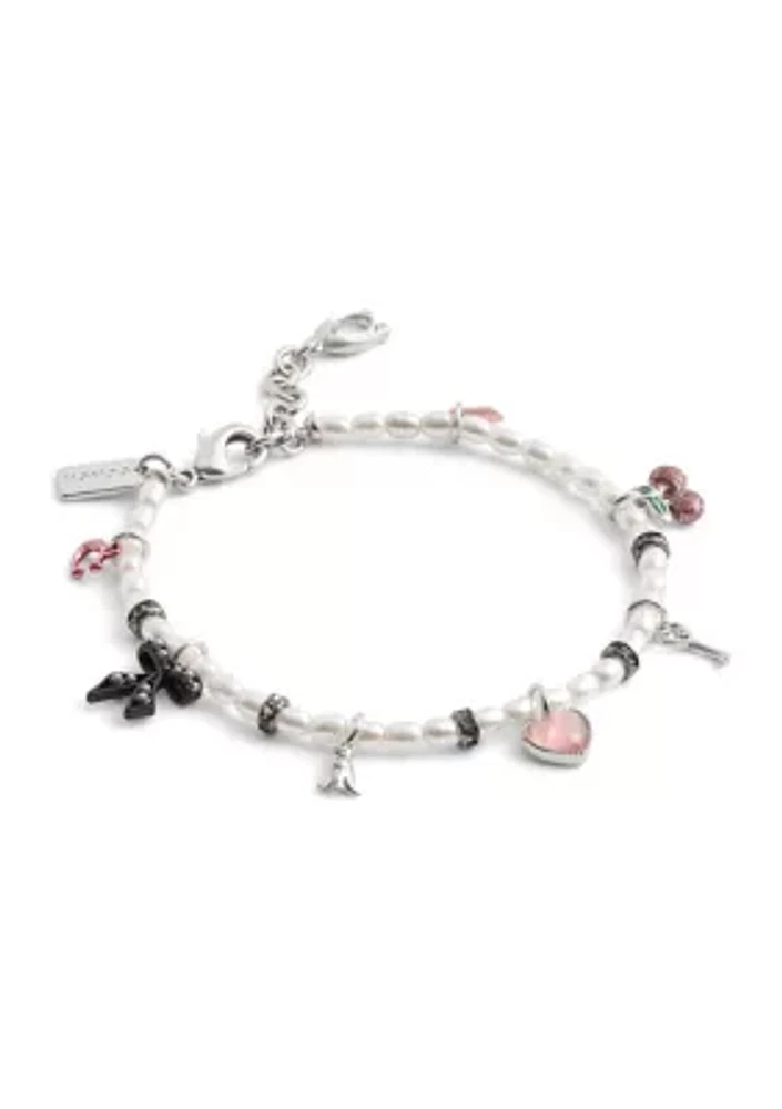 Signature Bowtique Mini Charm Pearl Bracelet