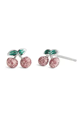 Glitter Cherry Cluster Stud Earrings