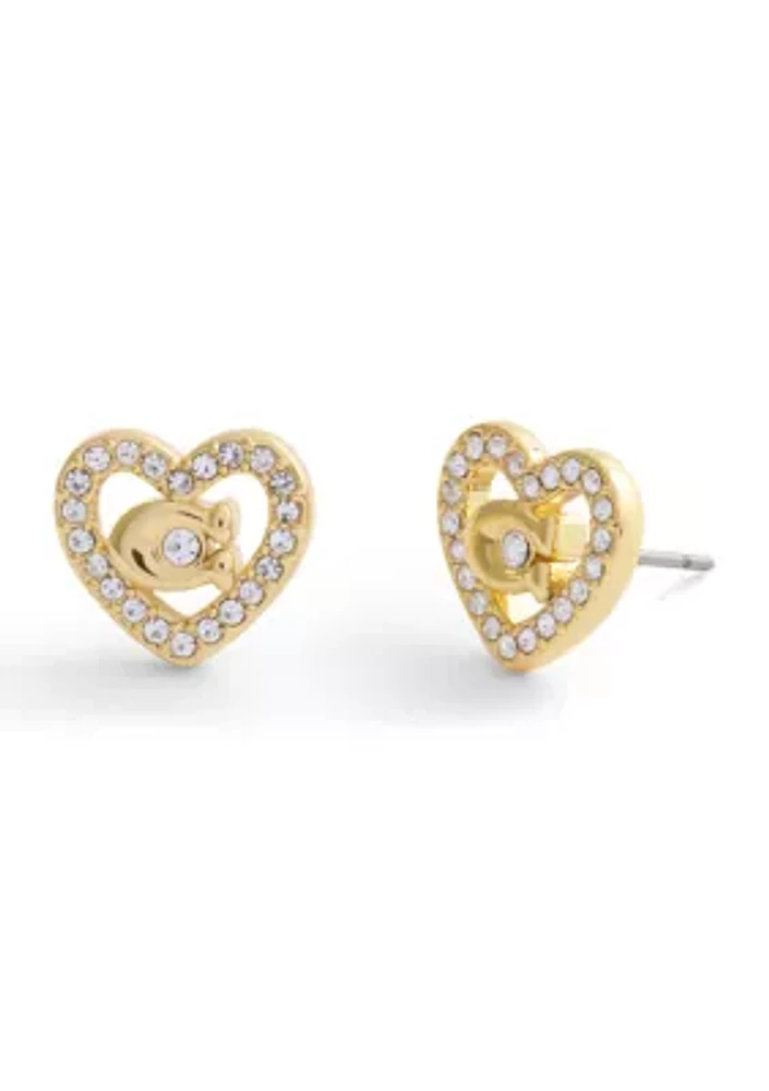 Signature C Pavé Heart Stud Earrings