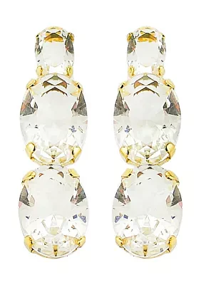 Gold Tone Oval Crystal Linear Drop Earrings