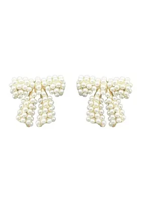 Gold Plated Pearl Bow Earrings