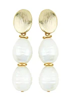 Gold Plated Top Double Pearl Drop Earrings