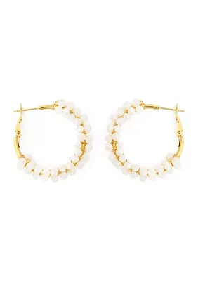 Gold Plated Pearl Lined Lever Back Hoop Earrings