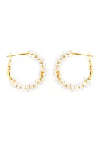 Gold Plated Pearl Lined Lever Back Hoop Earrings