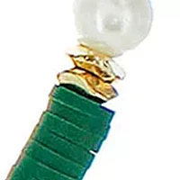 Gold Tone Green Rubber and Pearl Beaded Necklace