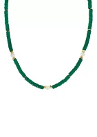 Gold Tone Green Rubber and Pearl Beaded Necklace