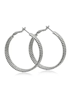 Silver Tone Triple Row Hoop Earrings