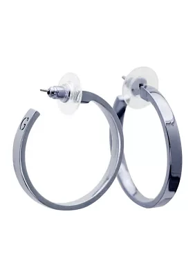 Silver Tone Square Edge Hoop Earrings