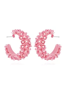 Pink Pearl Flower Hoop Earrings