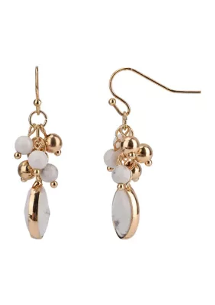 Gold Tone Fine Silver Plated Howlite Cluster Drop Earrings