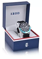 IZOD Black Textured Silicone Strap Watch with Aqua Accent Bezel