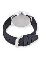 IZOD Black Textured Silicone Strap Watch with Aqua Accent Bezel