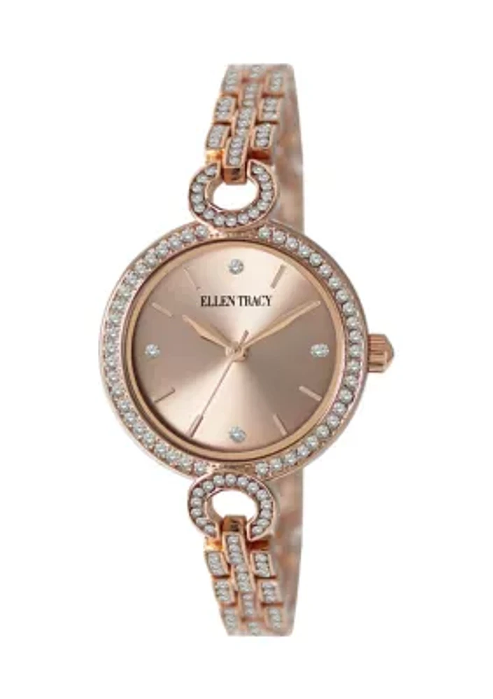 Rose Gold Tone Crystal Bracelet Watch 