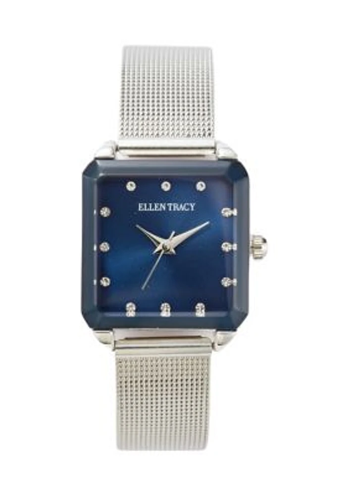 Women's Silver Tone Faceted Bezel Watch