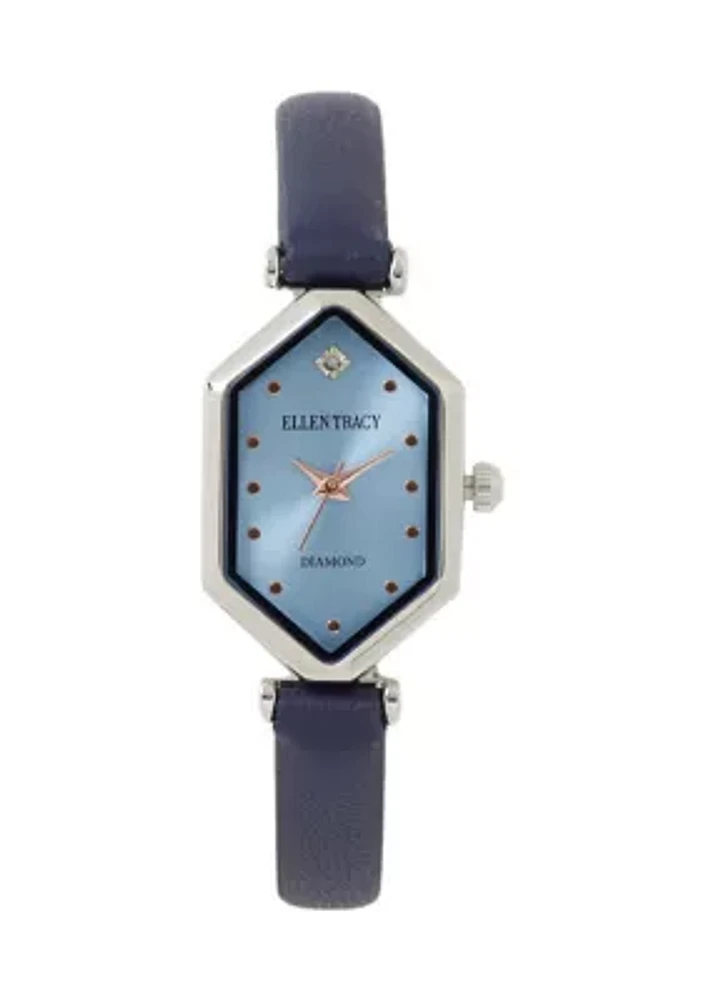 Silver Accent Blue Black Strap Watch