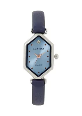 Silver Accent Blue Black Strap Watch