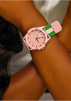 Unisex Quad Pink and Green Silicone Band Watch