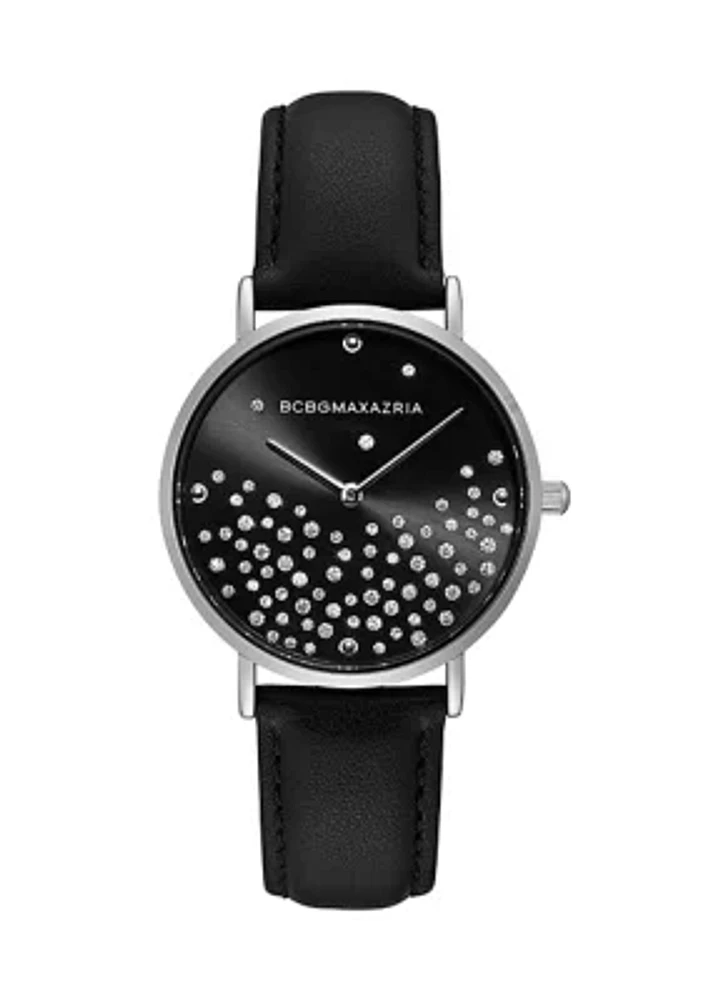 Women's Black Leather Strap Watch