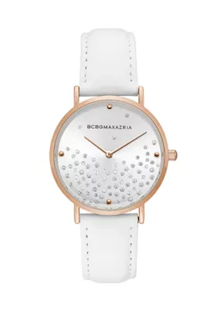 Women's White Leather Strap Watch