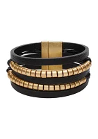 Gold-Tone Black Leather Magnetic Bracelet