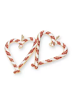 Gold Tone Candy Cane Heart Earrings