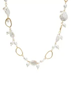 Gold Tone Pearl Dangle Necklace