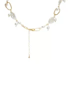 Gold Tone Pearl Dangle Necklace