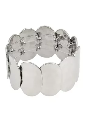 Silver Tone Hammered Oval Disc Stretch Bracelet