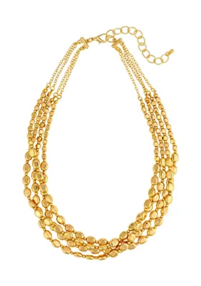 Gold Tone Multi Row Short Beaded Collar Necklace