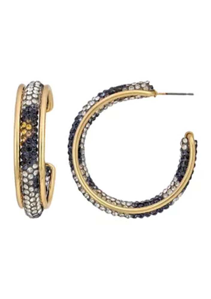 Gold Tone Woven Multi Colored Beaded Hoop Earrings