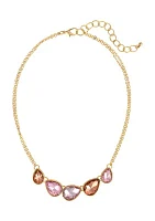 Gold Tone Single Row, 5  Pink Multi Stone Frontal Necklace