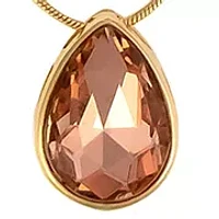 Gold Tone 3 Row Layered with Pink Multi Teardrop Stone Drops Necklace