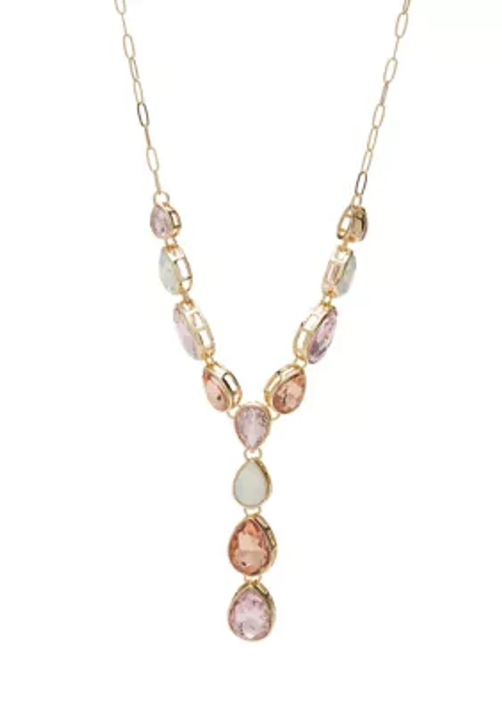 Gold Tone Multi Pink Stone Y Necklace