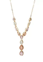 Gold Tone Multi Pink Stone Y Necklace