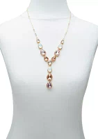 Gold Tone Multi Pink Stone Y Necklace