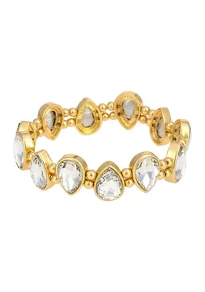 Gold Tone Crystal Stone Teardrop Stretch Bracelet