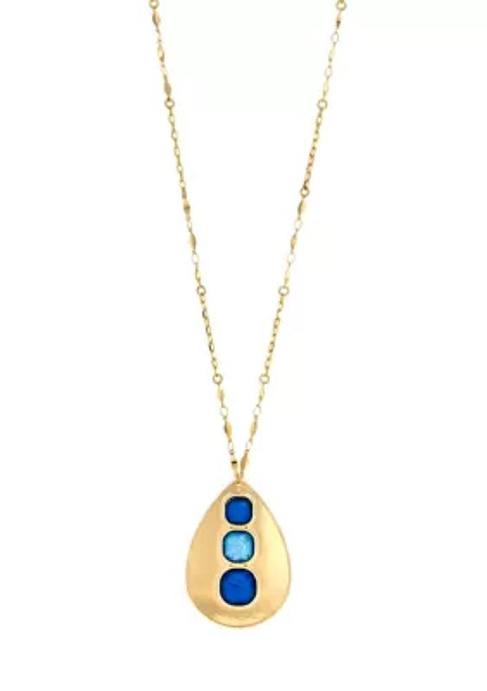 Gold Tone Long Teardrop Pendant Necklace