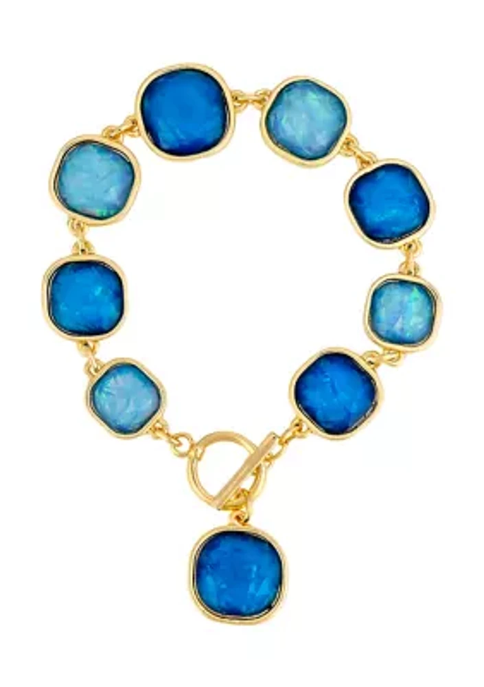 Gold Tone Blue Multi Square Stone Bracelet