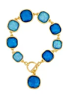 Gold Tone Blue Multi Square Stone Bracelet