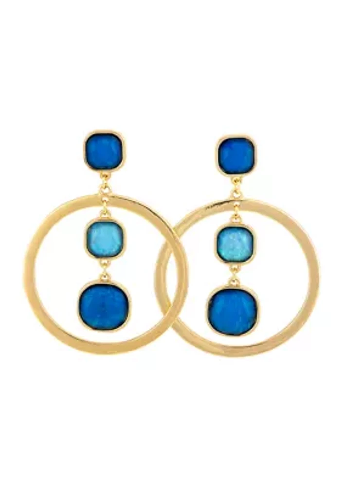 Gold Tone Blue Multi Square Post Top Earrings